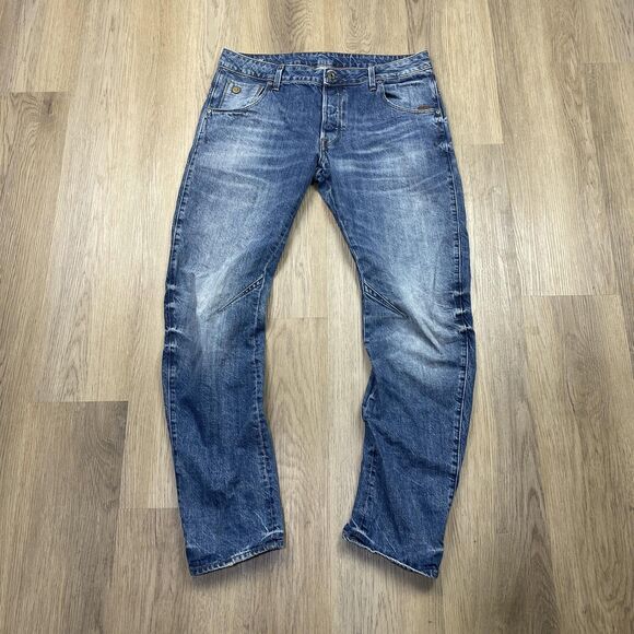 G-Star RAW Arc 3D Slim Jeans Mens 34x32 Blue Medium Wash Distressed Faded Denim - Picture 1 of 12
